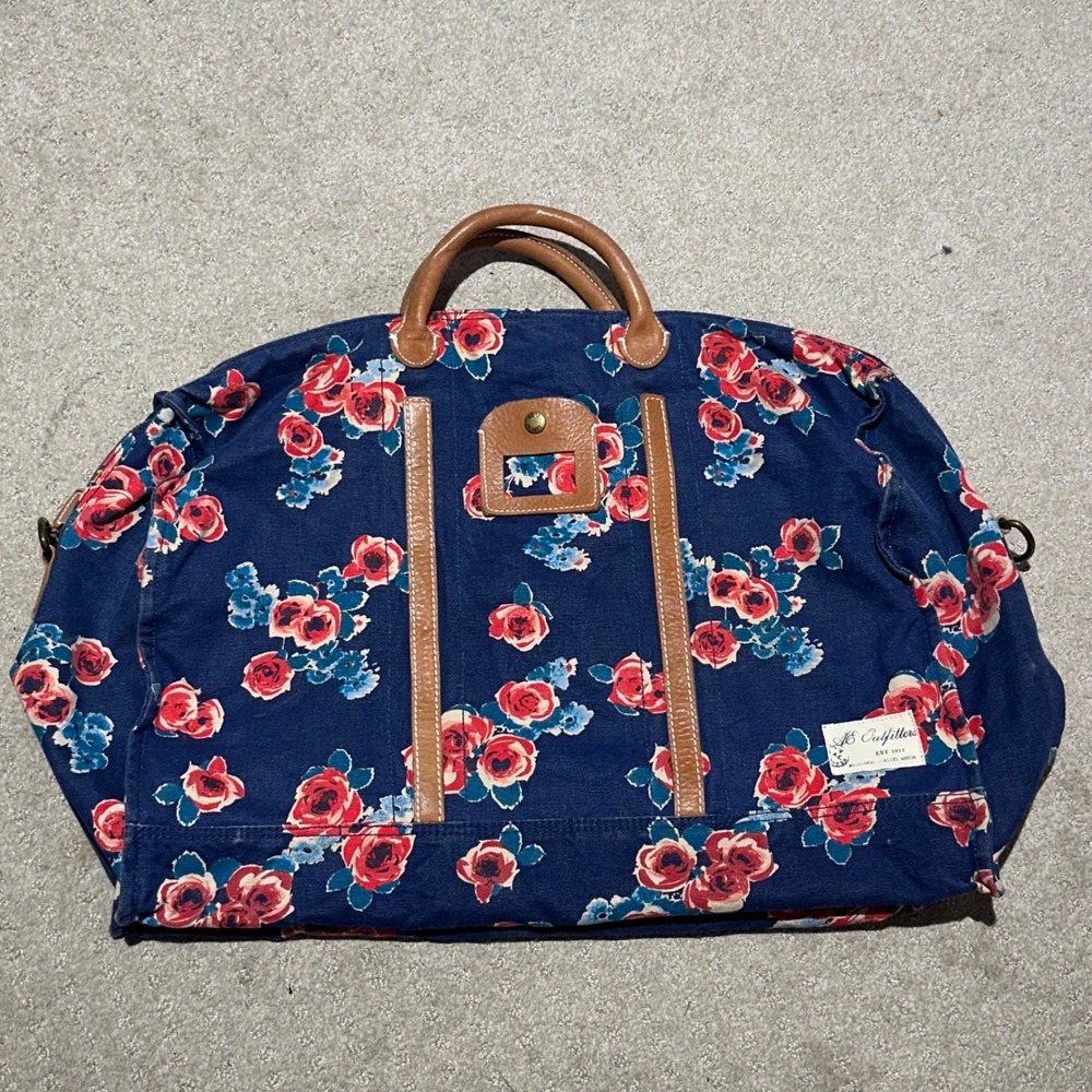 American Eagle Outfitters Floral Canvas Duffle Bag Navy Blue Rose Weekender